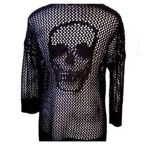 Rock & Republic*Women's Dark Grey Mesh Sweater w/ Skull Design on Back* Size XS